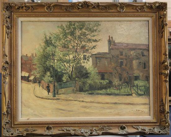 § Nadia Benois (1896-1975) Street scene, 19 x 25in.